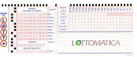 Le Schedine Del Gioco Del Lotto Negli Ultimi Anni